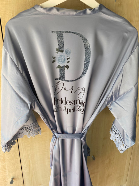 personalised wedding robe-blue initial