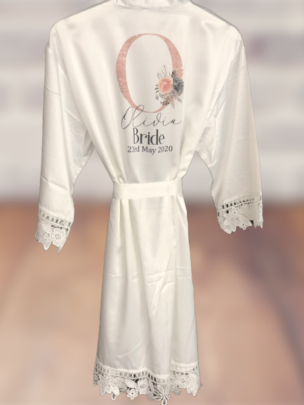Wedding lace robes - rose gold initial